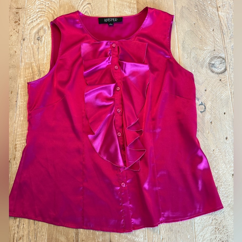 Kasper Women's Fuchsia Ruffle Satin Sleeveless Top L